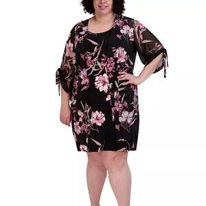 Sandra Darren Black and Pink Floral Dress